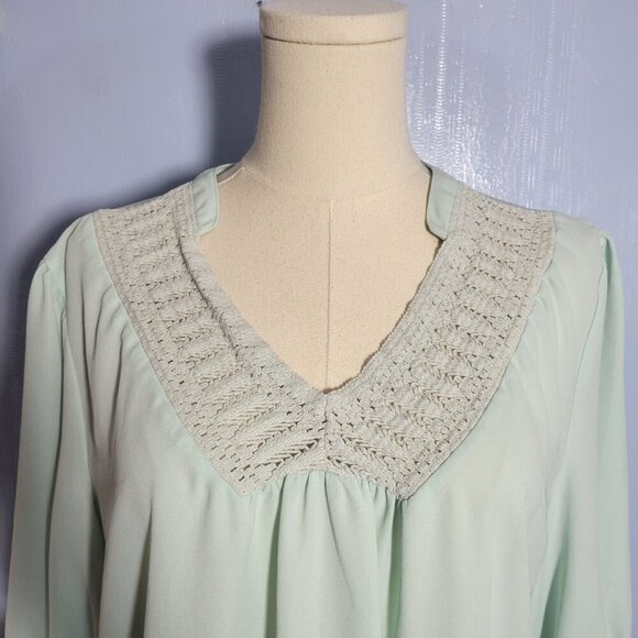 Zac & Rachel Large Light Mint Green Flutter Ruffle 3/4 Sleeve Lightweight Blouse - Picture 2 of 10